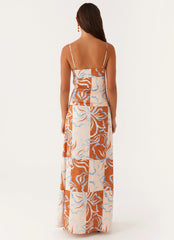 Aster Bloom Maxi Dress Orange Blue Floral