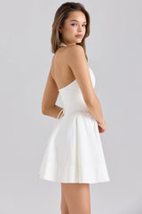 white stretch cotton halter neck mini dress