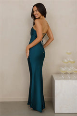 The Seraphina Strapless Satin Maxi Dress Teal