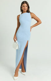 Indi Maxi Dress Boat Neck Bodycon Dress in Light Blue