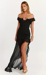 Theadore Maxi Dress One Shoulder Asymmetric Hem Dress in Black