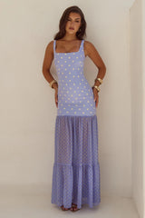 TILLIE SHEER BOTTOM MAXI DRESS PERIWINKLE LEMON POLKA