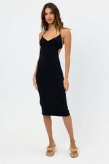Benetar Terry Halter Dress Black