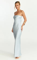 Zaya Midi Dress Strapless Satin Slip Dress in Pale Blue