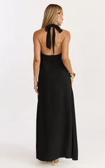 Hilda Maxi Dress Knot Detail Halter Neck Maxi Dress in Black