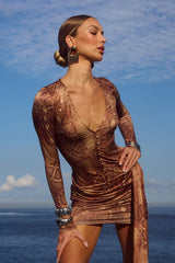 RUE SLEEVED MINI DRESS TAN VIPER
