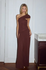 LARSEN ONE SHOULDER MAXI DRESS ESPRESSO