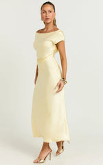 Menette Midi Dress Short Sleeve Low Back Dress in Butter