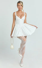 Charlee Mini Dress Plunge Fit And Flare Dress in Ivory