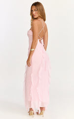 Connie Midi Dress Ruffle Detail Dress in Pink