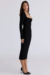 black long sleeve bandage midi dress