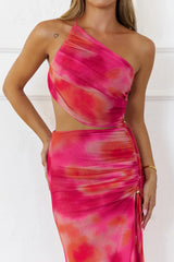 Vibrant Vista One Shoulder Cutout Maxi Dress Pink