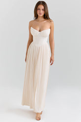 ivory georgette pleated maxi dress