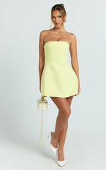 Catharine Mini Dress Strapless A Line Dress in Lemon