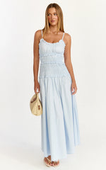 Cami Midi Dress Rushed Bodice Dress in Blue
