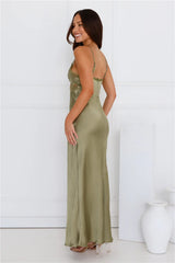 Luxe Slip Satin Maxi Dress Olive