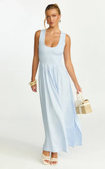 Luciana Maxi Dress U Neck Smock Dress in Blue