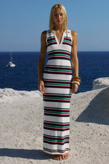 EMRYN HALTER KNIT MAXI DRESS MULTI STRIPE