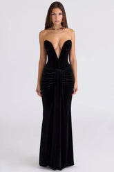 black velvet deep plunge maxi gown limited edition