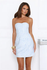 Petals of Forever Strapless Mini Dress Blue