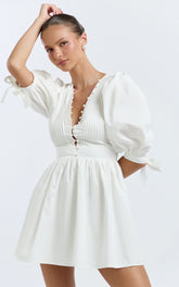 Zandra Mini Dress Puff Sleeve Poplin Dress in White