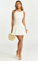 Cortez Mini Dress High Neck Button Down Dress in White