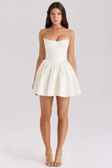 ivory cotton strapless corset mini dress