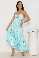 Lilou Strapless Satin Maxi Dress Blue