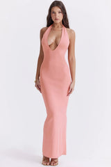 apricot plunge maxi dress