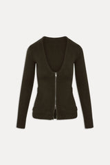 Sienna Zip Up Knit Sweater Chocolate Brown