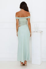 Velvet Sky Off Shoulder Mesh Maxi Dress Sage