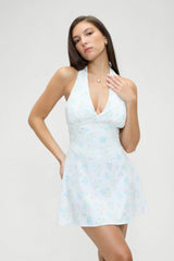 Audrey Floral Satin Mini Dress French Riviera