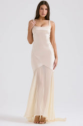 champagne chiffon floor length gown