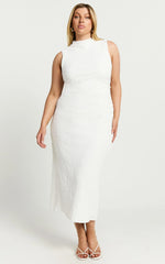 Aleks Midi Dress High Neck Bodycon Dress in Off White