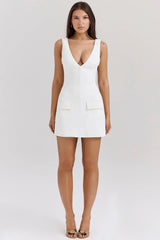 white plunge mini dress