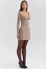 brown puppytooth check plunge mini dress sale