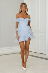 Fizz Fun Off Shoulder Mini Dress Blue