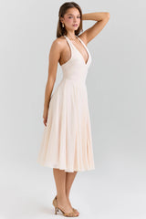 vintage cream georgette halter sundress