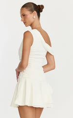 Vega Mini Dress Off Shoulder Drop Waist Dress in White