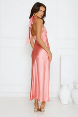 Speaks For Itself Satin Halter Maxi Dress Pink