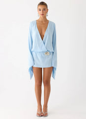 Junia Long Sleeve Mini Dress Pale Blue