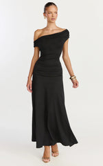 Ophelia Maxi Dress Off Shoulder Ruched Fit And Flare Dress in Black