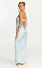 Zaya Midi Dress Strapless Satin Slip Dress in Pale Blue