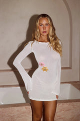 Sun Kissed Evenings Knit Long Sleeve Mini Dress White