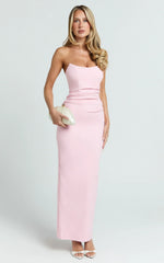 Pietra Maxi Dress Scoop Neck Side Seam Tucks Fitted Dress in Pink