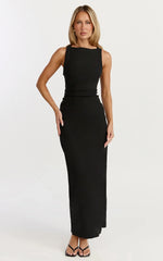 Liora Midi Dress Boat Neck Side Twist Strap Midi Dress in Black