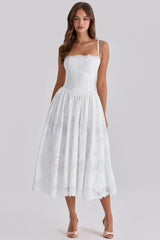 white custom lace cotton midi sundress