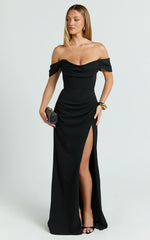 Marcel Maxi Dress Off Shoulder Corset High Split Dress in Black