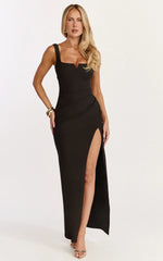 Thelma Maxi Dress Square Neck Bodycon Dress in Black