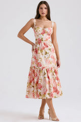 pink peony print cotton midi sundress
